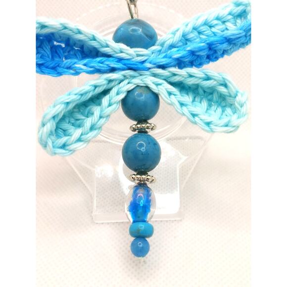 Crochet Dragonfly Vintage Beaded Keychain Handmade Blue Purse Charm Bag Clip NEW - Picture 7 of 10